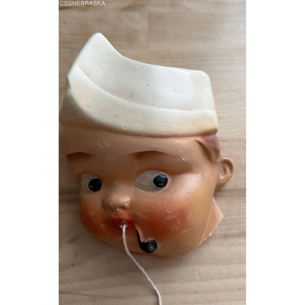 Vintage Chalkware Chef Head String Dispenser Wall Plaque Kitchen Decor 6 Inch